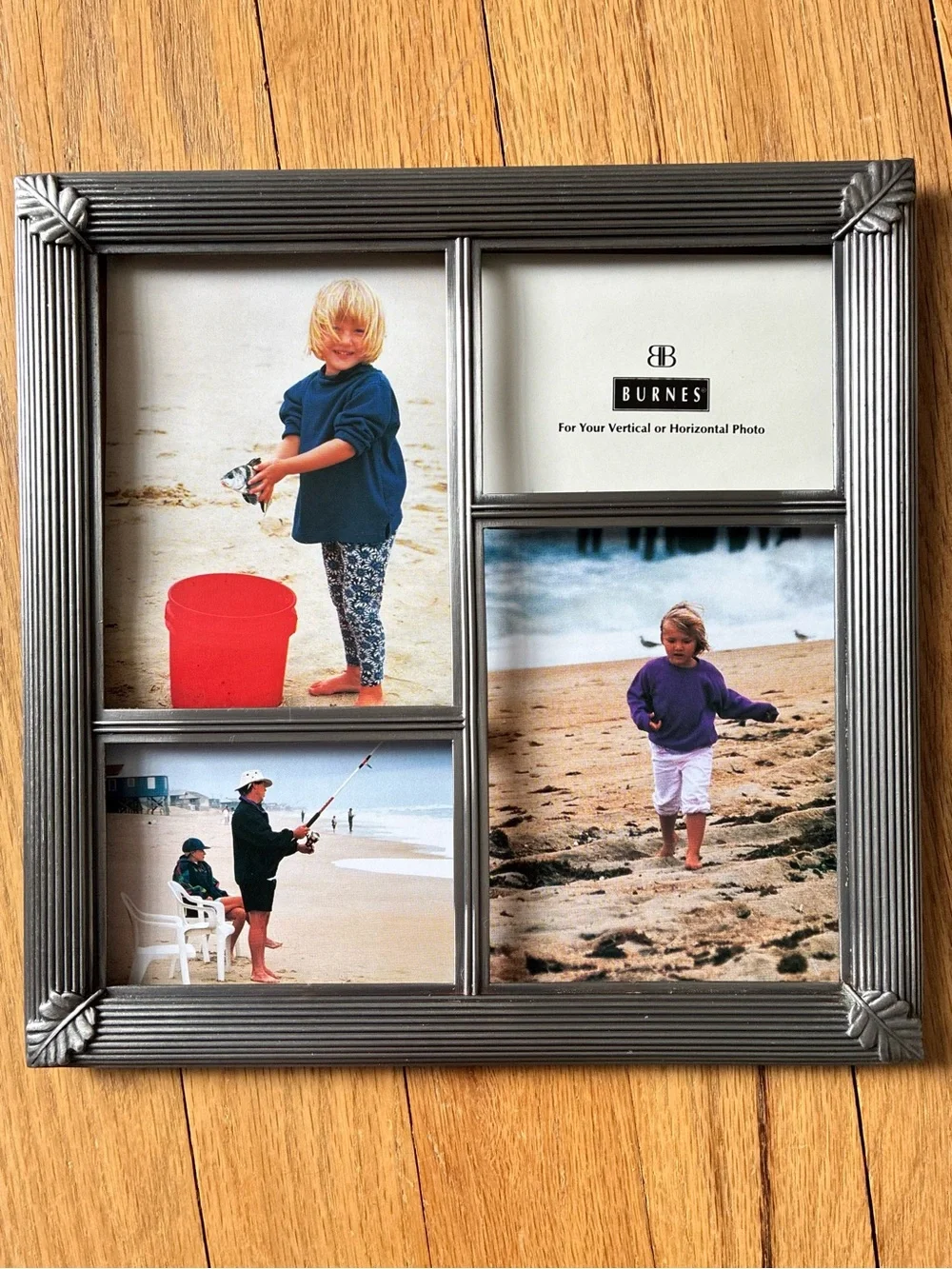 NIB Burnes®️Photo Collage Frame, Silver tone metal, 9x9 in.  MISSING GLASS